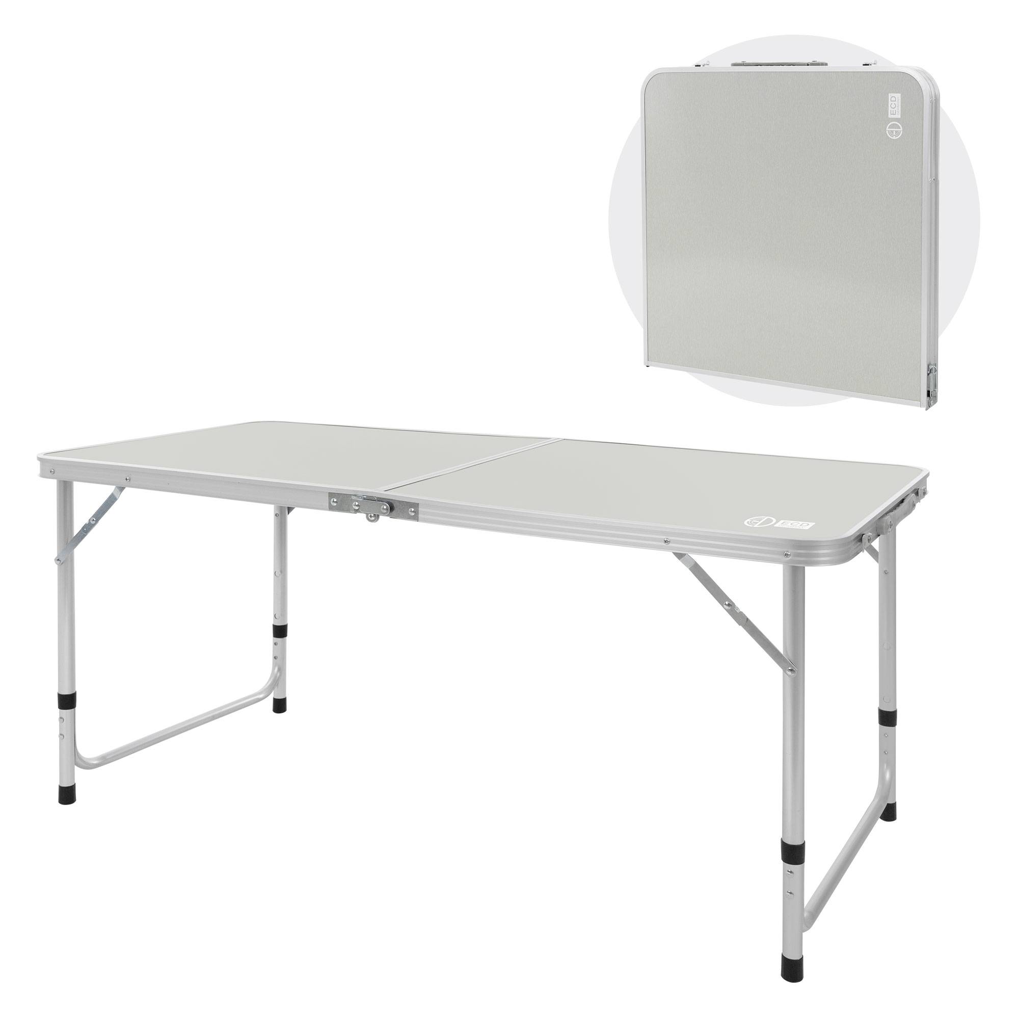 Table de Camping Pliante 118x55x64,5 cm, Plateau de Table Beige en Aluminium Aspect Bois Clair, avec Sac de Transport