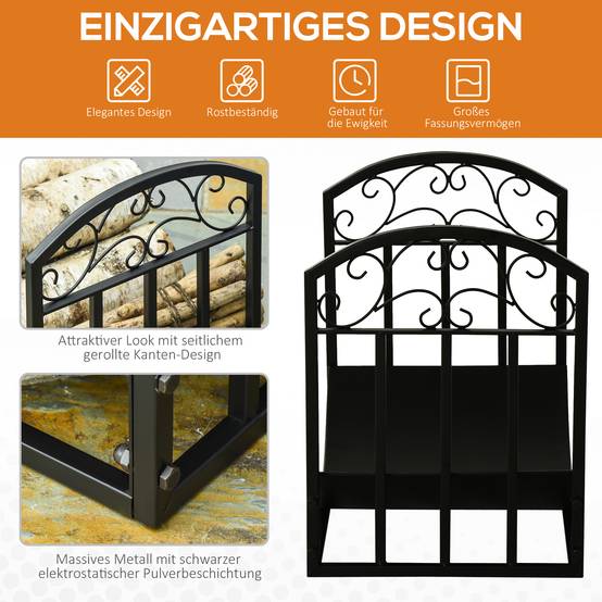 ComfortXL - Porte-bûches en métal noir 60,5 x 36 x 46,5 cm pour cheminée intérieur extérieur rangement surélevé charge 60 kg - Image 4