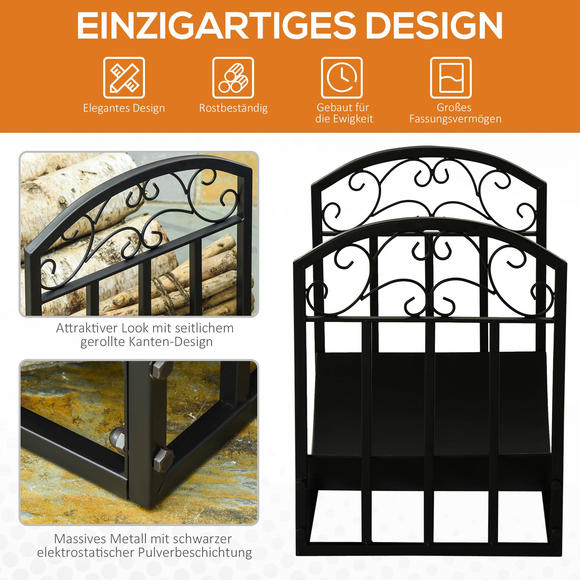 ComfortXL - Porte-bûches en métal noir 60,5 x 36 x 46,5 cm pour cheminée intérieur extérieur rangement surélevé charge 60 kg - Image 4