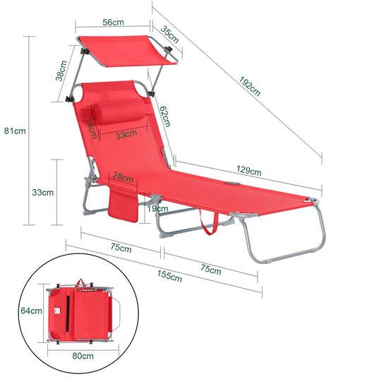 SoBuy Transat Pliable Chaise Longue avec Pare-Soleil Réglable - Image 3
