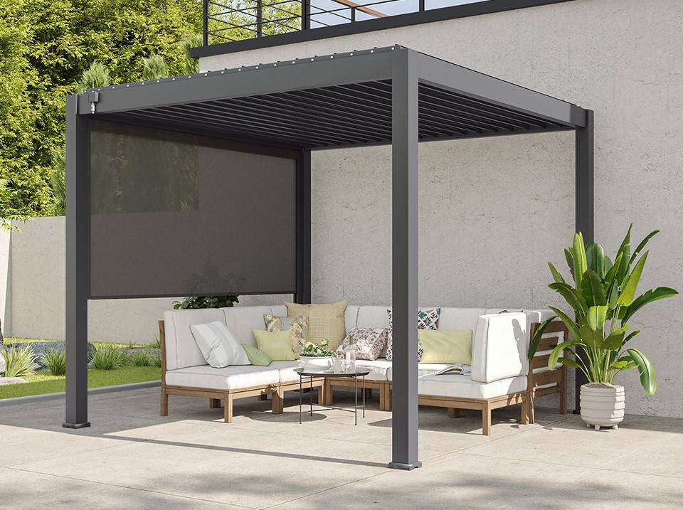 Pergola Bioclimatique Aluminium Autoportee 9m² - 3X3m - Gris - Image 6