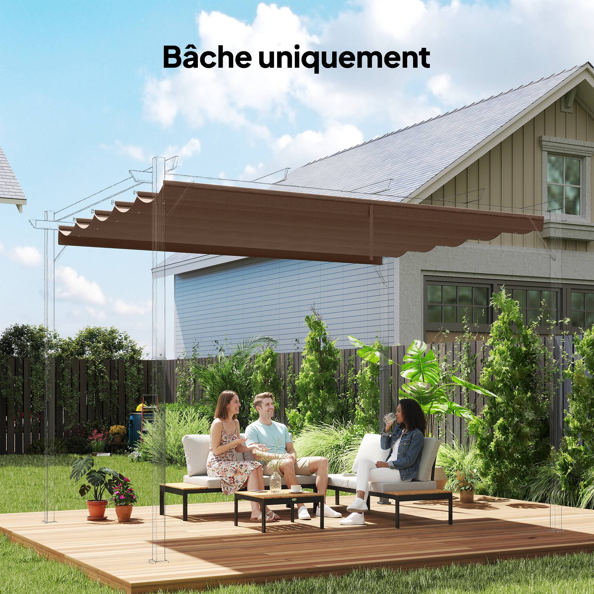 Toile de toit pour pergola tonnelle rétractable de 4 x 3 m - toile uniquement 350 x 260 cm café - Image 3