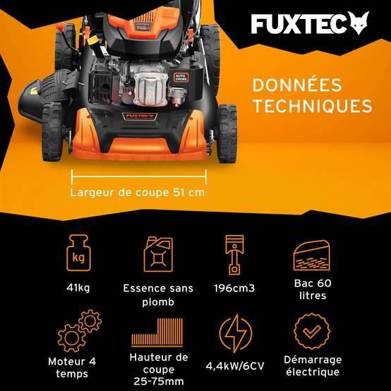 FUXTEC - Tondeuse thermique 196 cm³ autotractée FX-RM5196ESPRO 51 cm bac 60 L démarrage électrique 6 CV – Fuxtec - Image 2