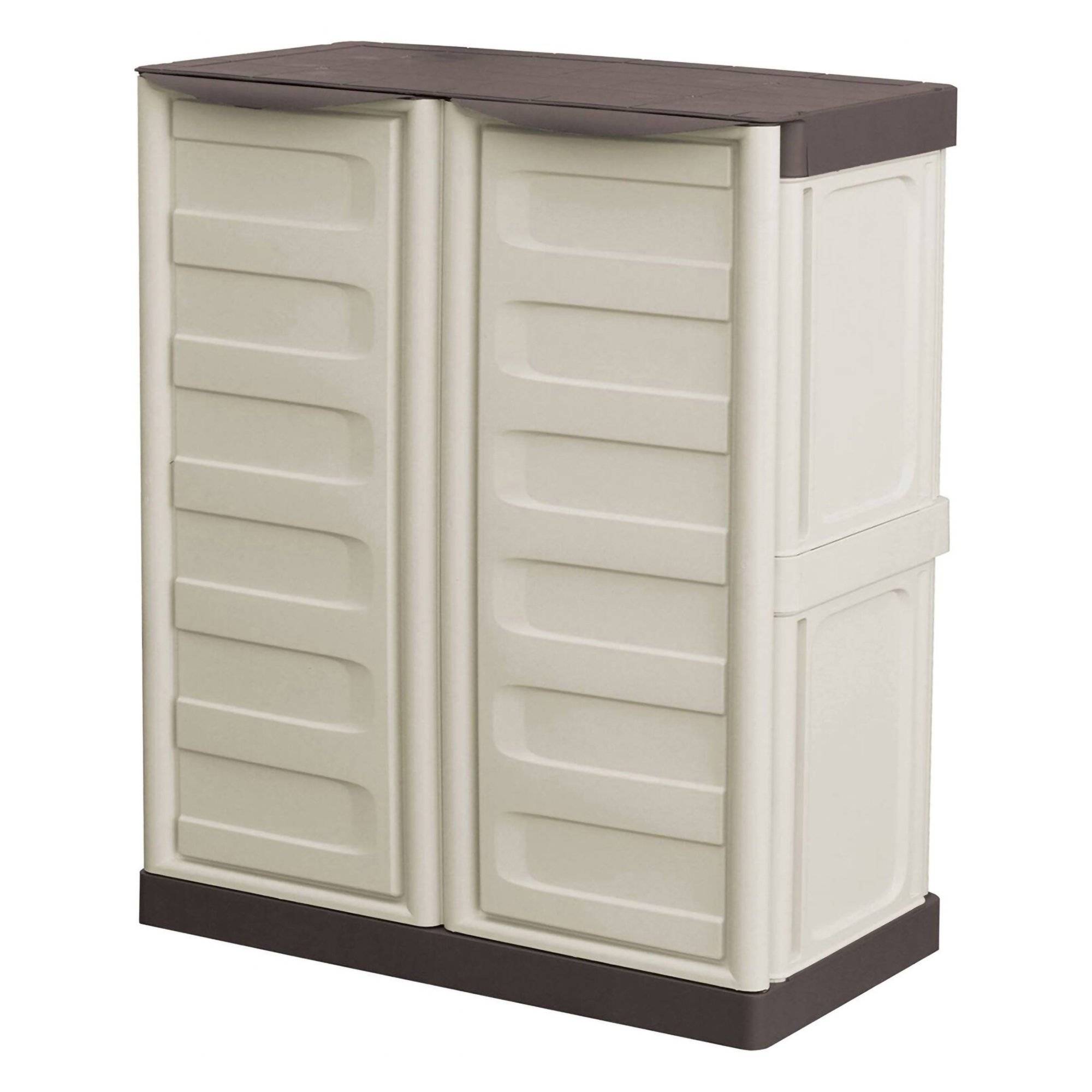 Dmora - Armoire d'extérieur Courtrai, Armoire de balcon polyvalente, Mobilier d'extérieur avec 2 portes, Beige et Marron, 70x39h86 cm, Finition rayée - Dmora - Image 4