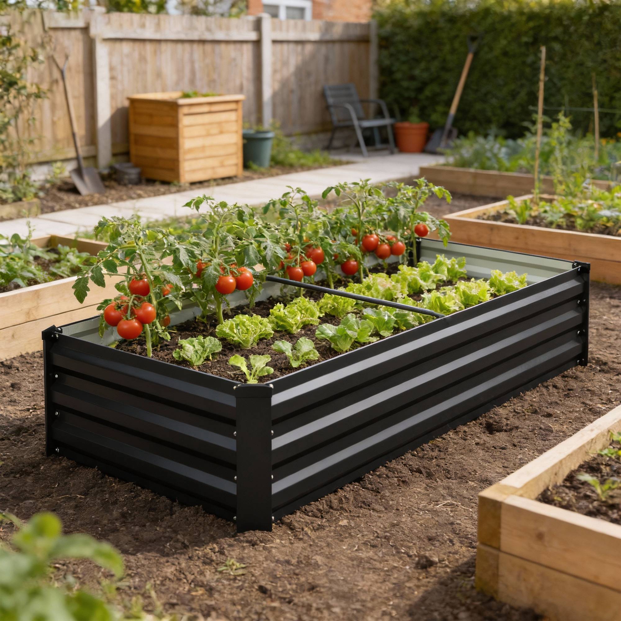 Sans Marque - Jardinière rectangulaire potager acier galvanisé bordure sécurité fond ouvert 150x70x30 cm gris foncé - Image 3