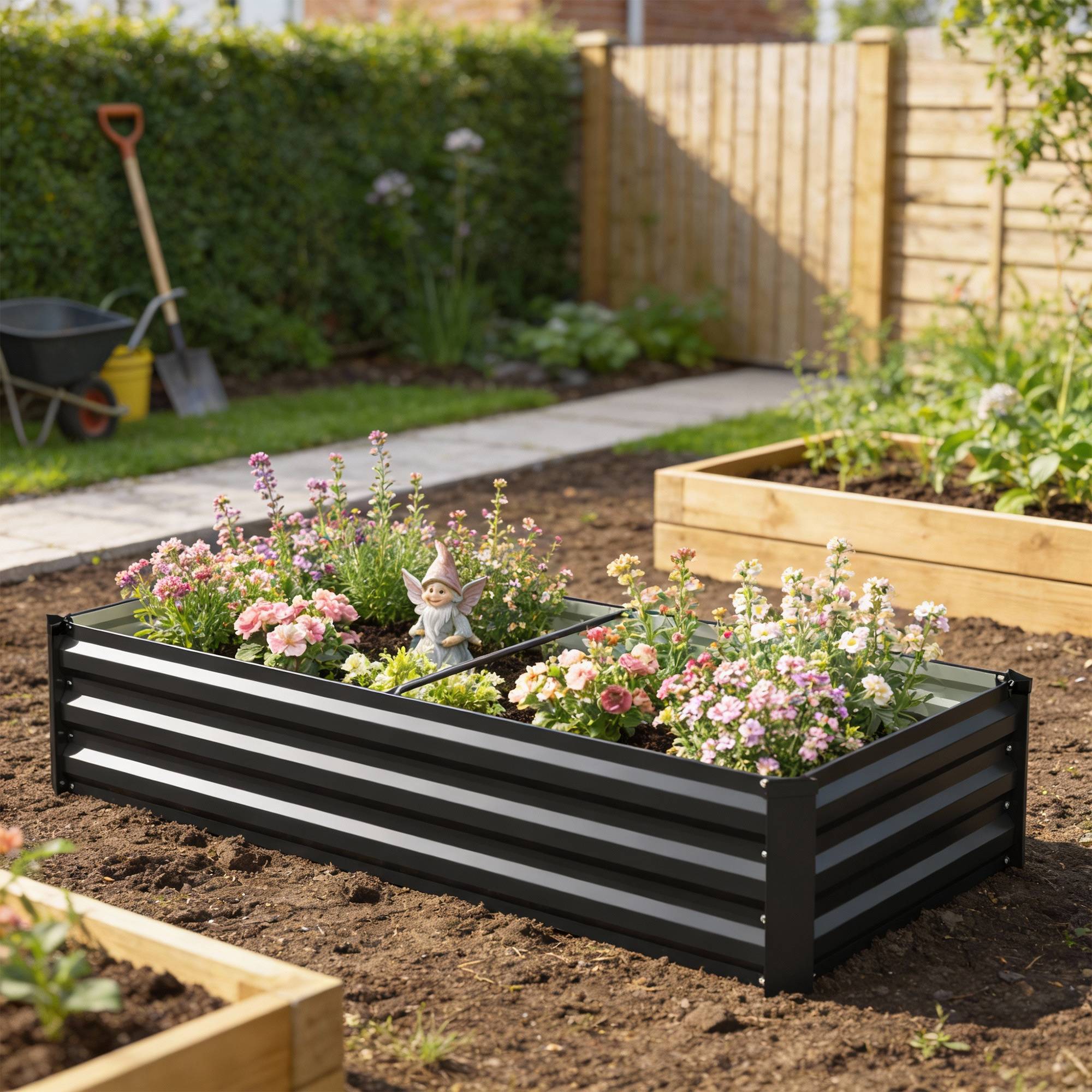 Sans Marque - Jardinière rectangulaire potager acier galvanisé bordure sécurité fond ouvert 150x70x30 cm gris foncé - Image 4