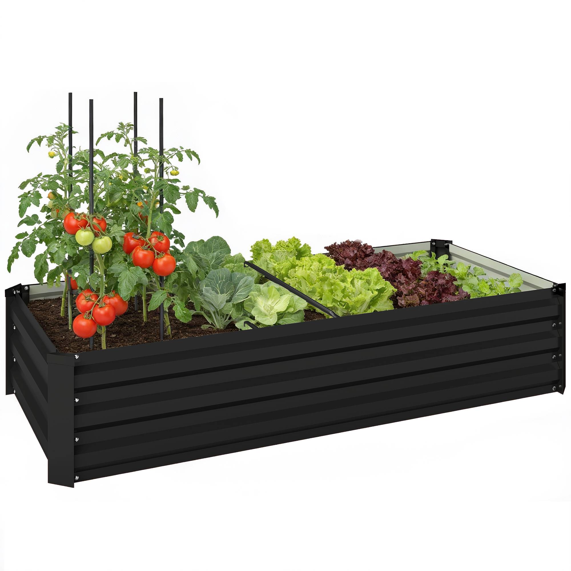 Sans Marque - Jardinière rectangulaire potager acier galvanisé bordure sécurité fond ouvert 150x70x30 cm gris foncé - Image 1