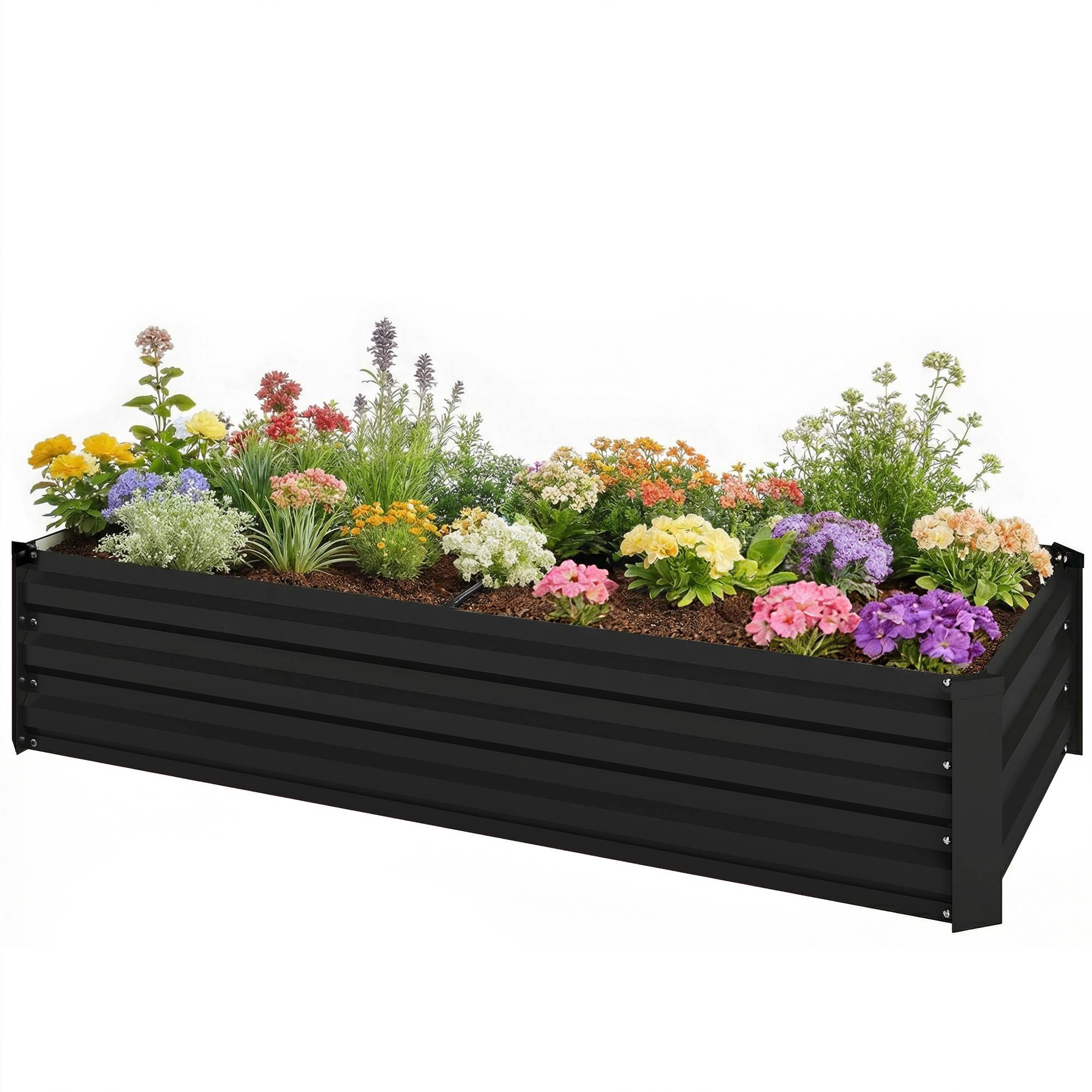 Sans Marque - Jardinière rectangulaire potager acier galvanisé bordure sécurité fond ouvert 150x70x30 cm gris foncé - Image 2