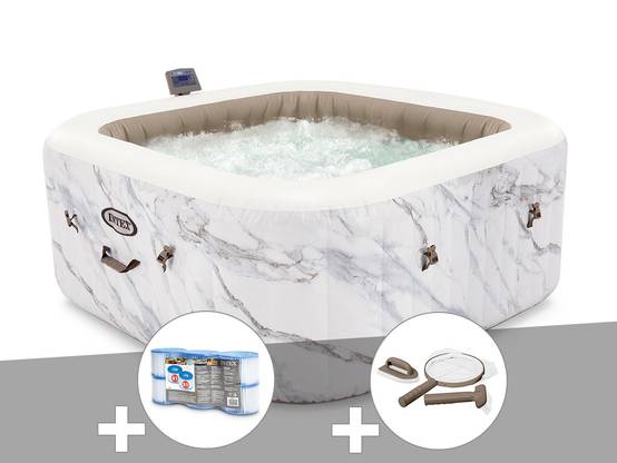 Kit spa gonflable Intex PureSpa Calacatta carré Bulles 4 places + 6 filtres + Kit d'entretien - Image 1