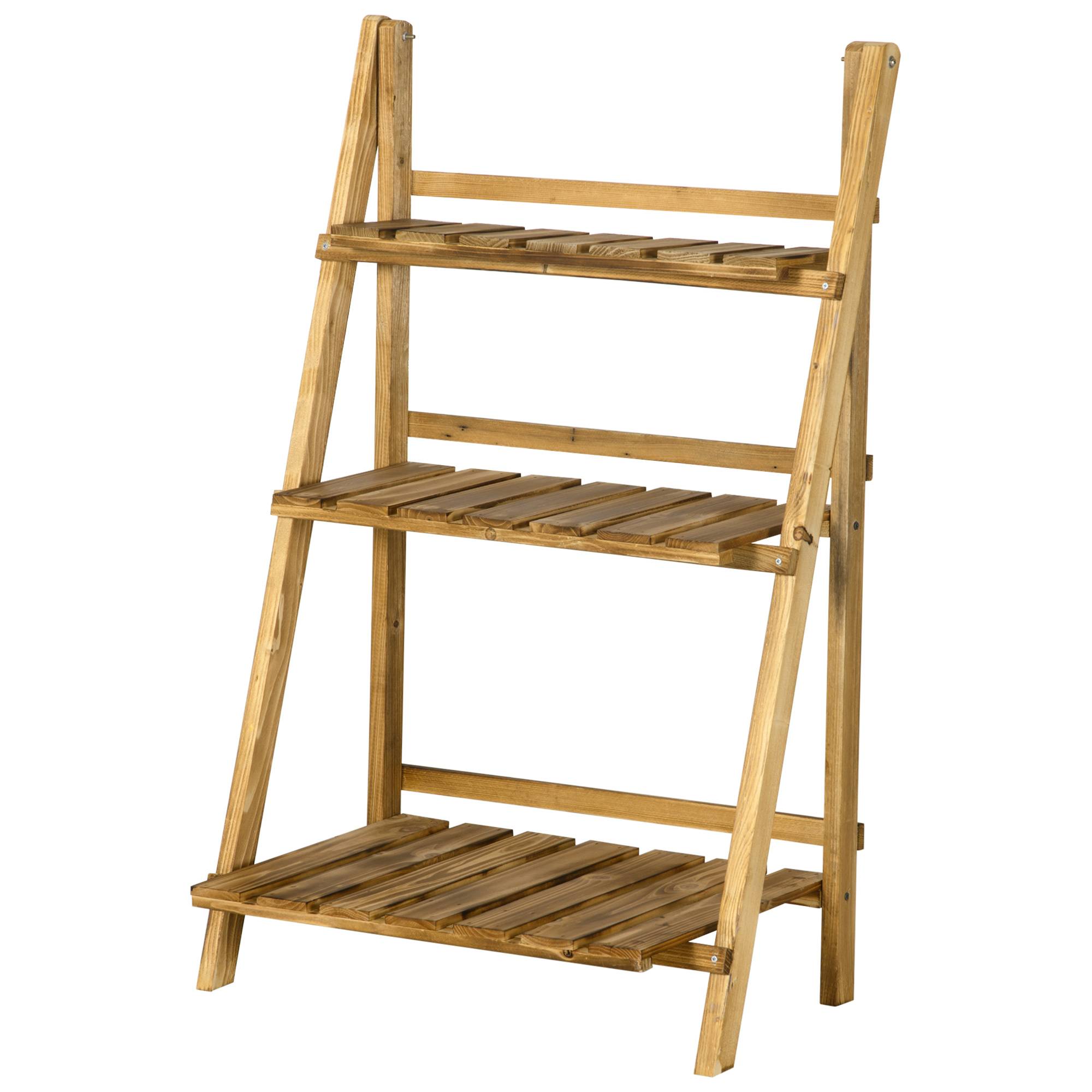Étagère à plantes en bois forme pyramidale échelle pliante avec 3 étagères 60 x 37 x 93 cm marron - Image 2