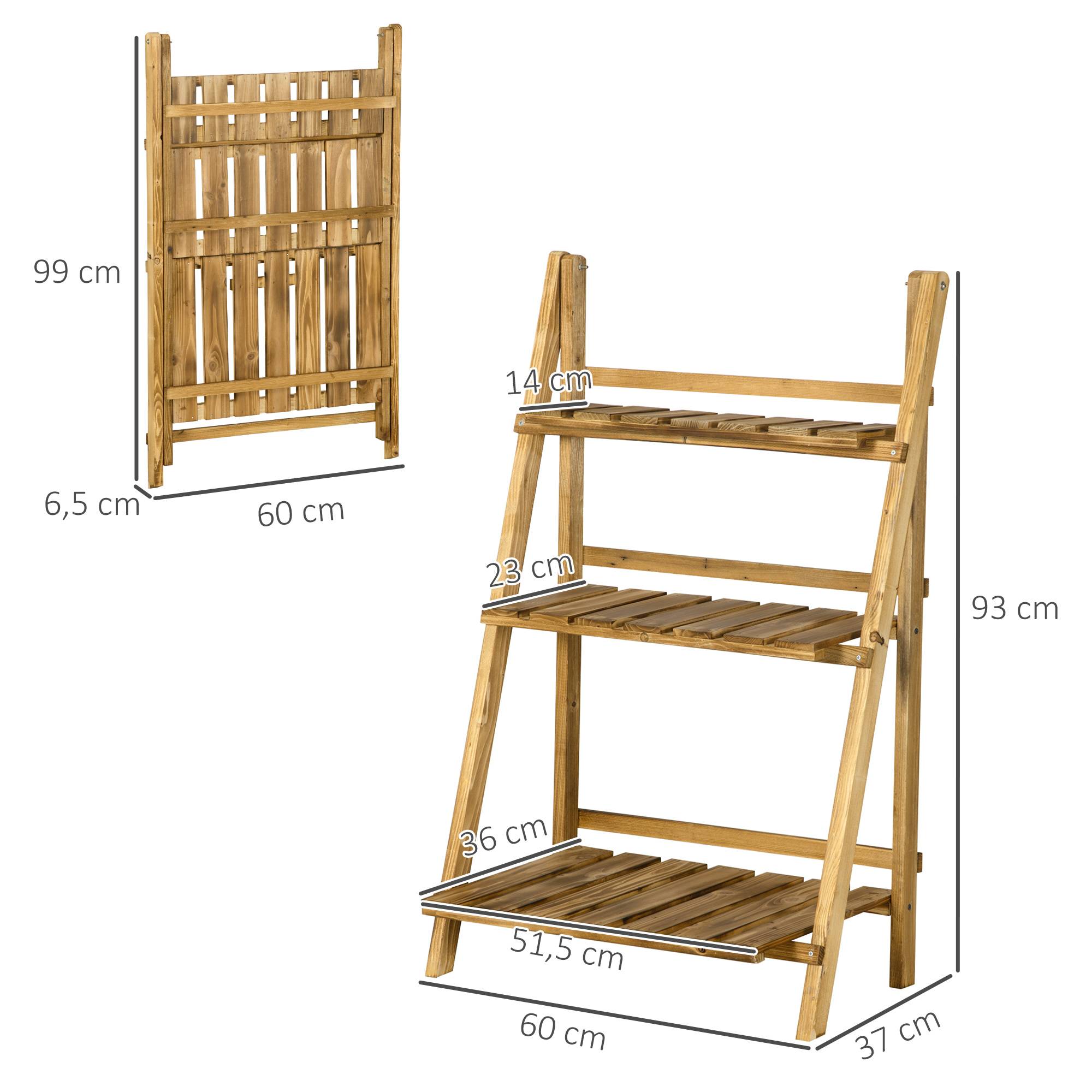 Étagère à plantes en bois forme pyramidale échelle pliante avec 3 étagères 60 x 37 x 93 cm marron - Image 5