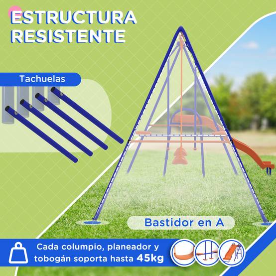 Ensemble de jeu 4-en-1 multicolore 2 balançoires balancelle et toboggan pour enfants - Image 6