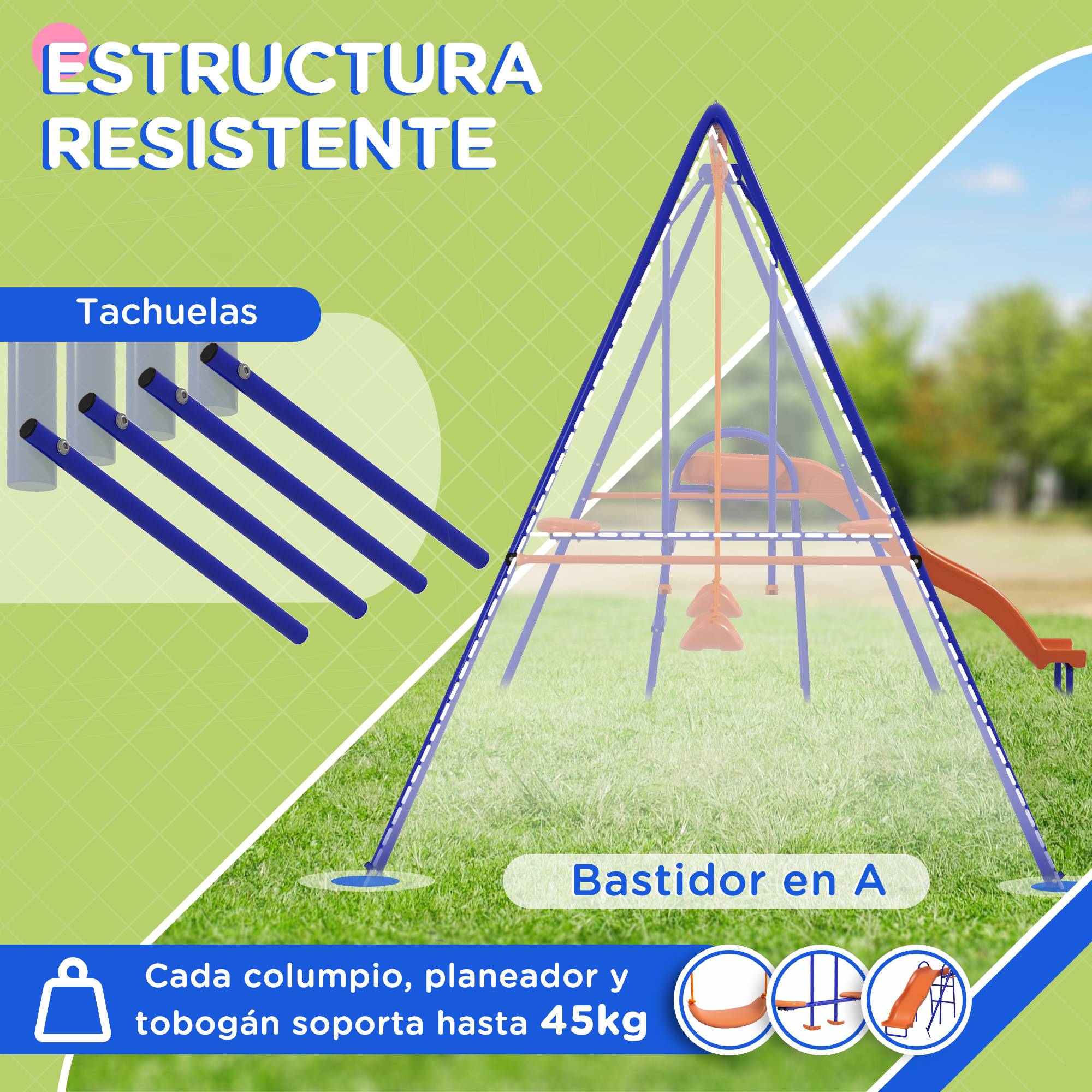 Ensemble de jeu 4-en-1 multicolore 2 balançoires balancelle et toboggan pour enfants - Image 6