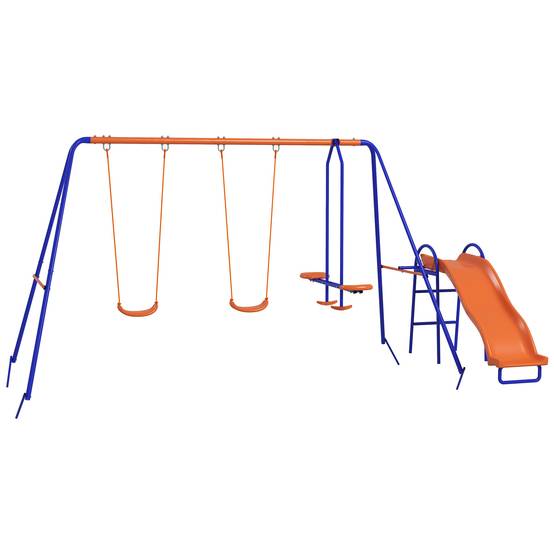 Ensemble de jeu 4-en-1 multicolore 2 balançoires balancelle et toboggan pour enfants - Image 2