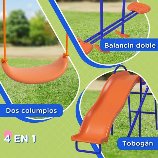 Ensemble de jeu 4-en-1 multicolore 2 balançoires balancelle et toboggan pour enfants - Image 7