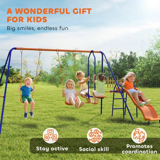 Ensemble de jeu 4-en-1 multicolore 2 balançoires balancelle et toboggan pour enfants - Image 10