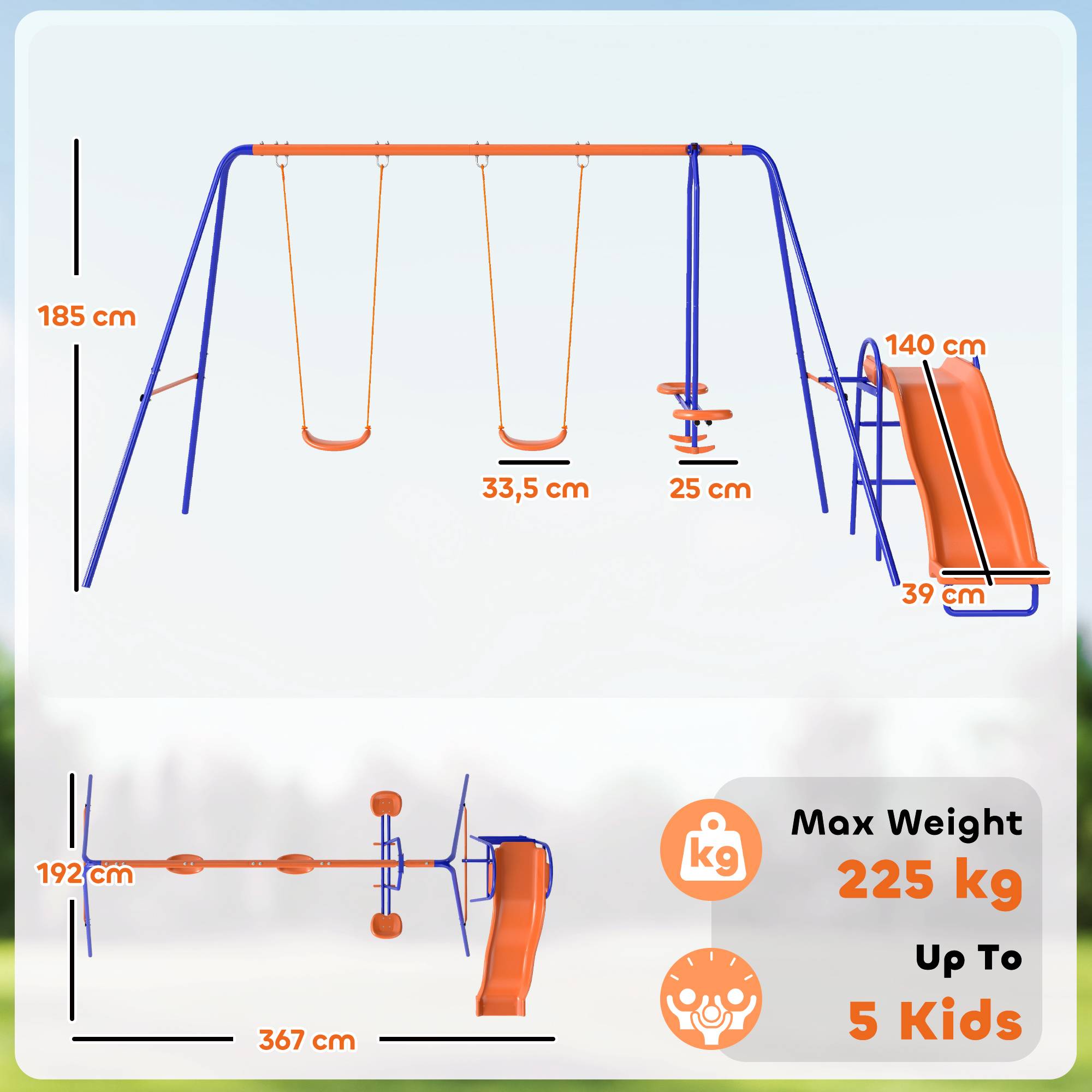Ensemble de jeu 4-en-1 multicolore 2 balançoires balancelle et toboggan pour enfants - Image 5