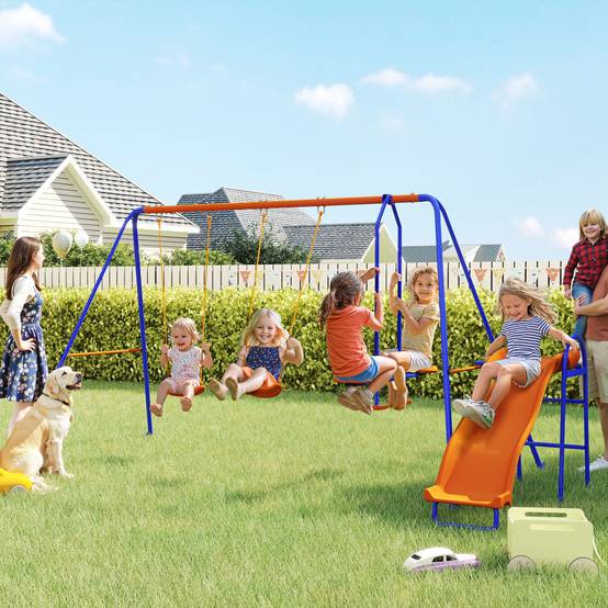 Ensemble de jeu 4-en-1 multicolore 2 balançoires balancelle et toboggan pour enfants - Image 3