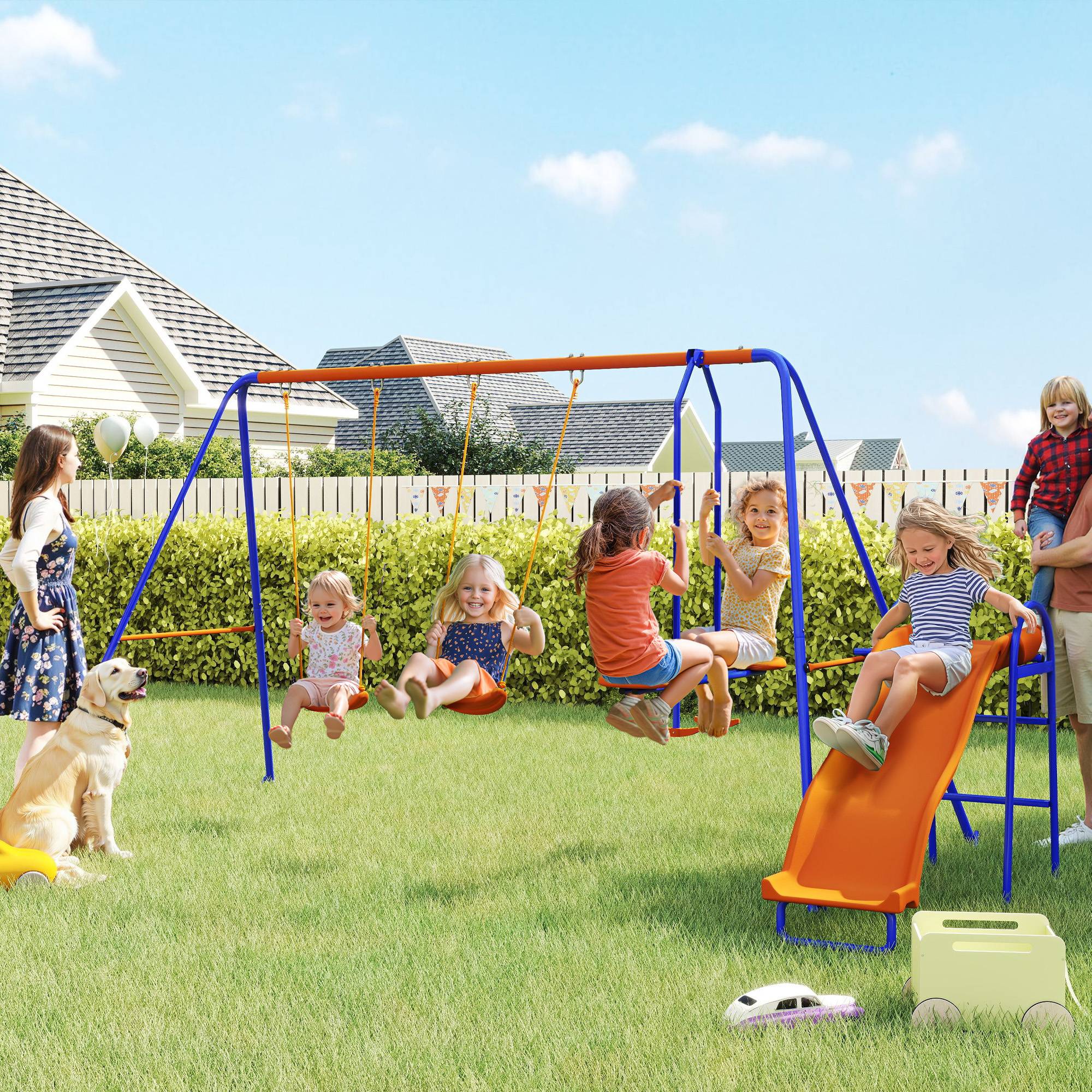 Ensemble de jeu 4-en-1 multicolore 2 balançoires balancelle et toboggan pour enfants - Image 3