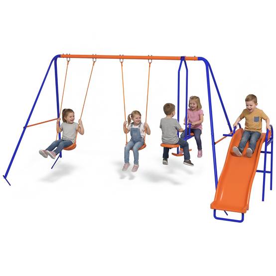 Ensemble de jeu 4-en-1 multicolore 2 balançoires balancelle et toboggan pour enfants - Image 1