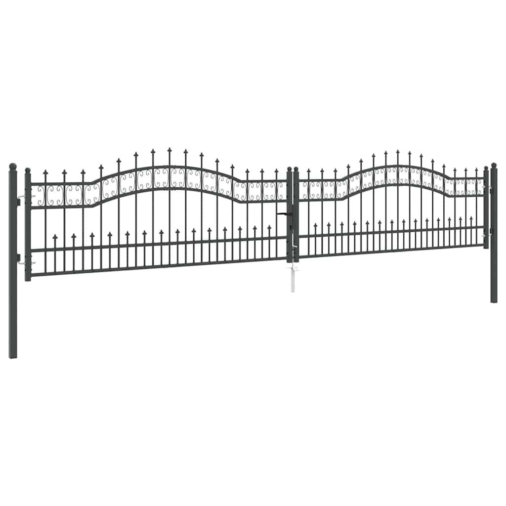 Portail Jardin Double Battant Acier Style Fer Forgé Pointe de Lance 404x120 cm Gris - ComfortXL Outdoor Living - Image 4