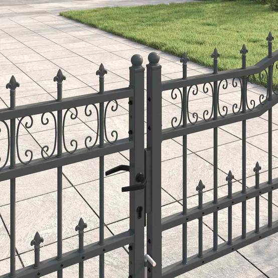 Portail Jardin Double Battant Acier Style Fer Forgé Pointe de Lance 404x120 cm Gris - ComfortXL Outdoor Living - Image 3