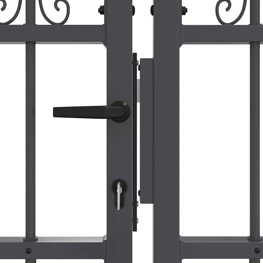 Portail Jardin Double Battant Acier Style Fer Forgé Pointe de Lance 404x120 cm Gris - ComfortXL Outdoor Living - Image 6