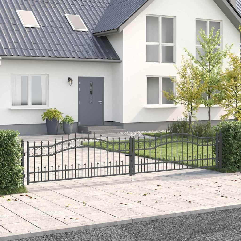 Portail Jardin Double Battant Acier Style Fer Forgé Pointe de Lance 404x120 cm Gris - ComfortXL Outdoor Living - Image 1