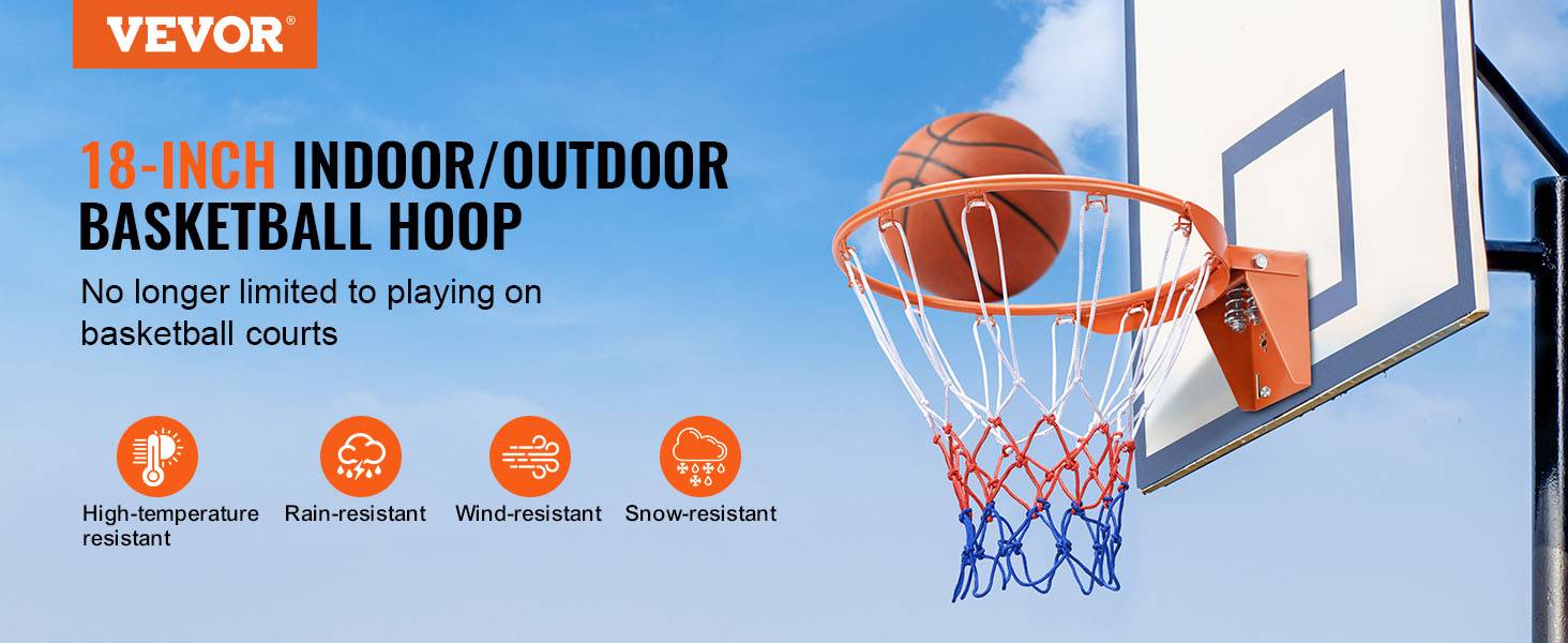 Vevor - VEVOR Panier de basket Ø480 mm en acier au carbone, filet nylon inclus, cerceau mural résistant pour entraînement intérieur et extérieur. - Image 9