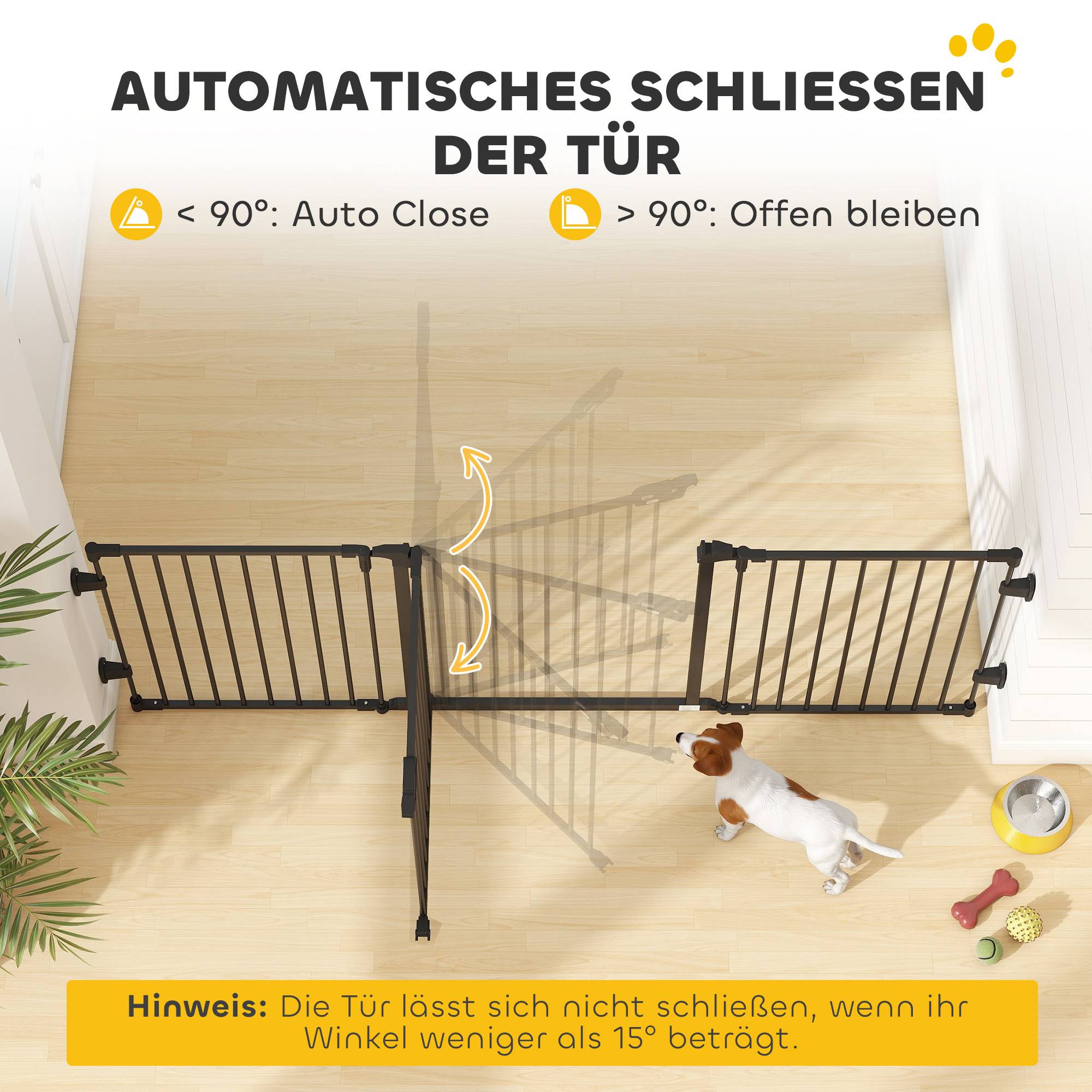 Barrière pour chien autoportante réglable 202,5 x 76 cm, pliable, escaliers, portes, cuisine, 3 panneaux, noir - Image 7