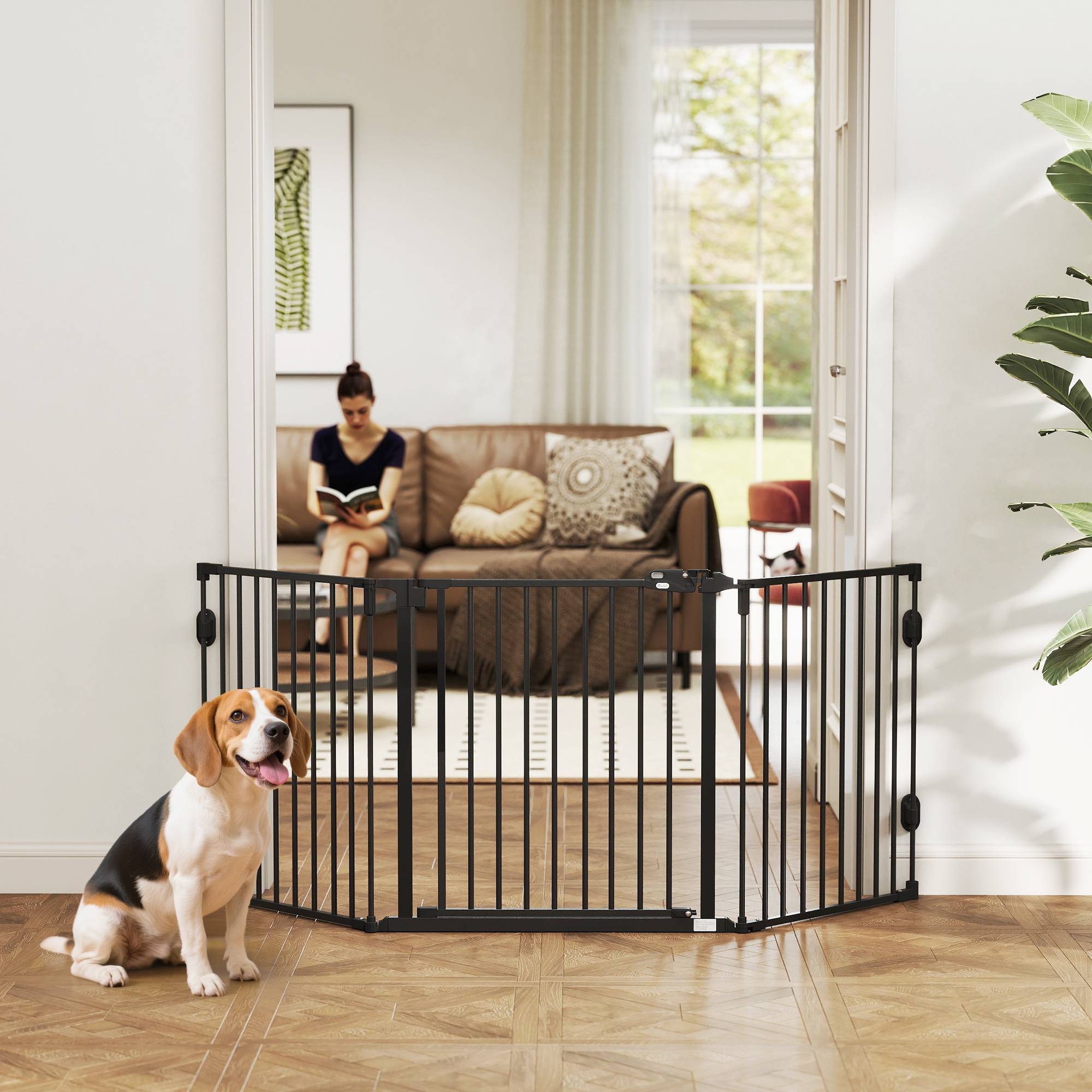 Barrière pour chien autoportante réglable 202,5 x 76 cm, pliable, escaliers, portes, cuisine, 3 panneaux, noir - Image 3