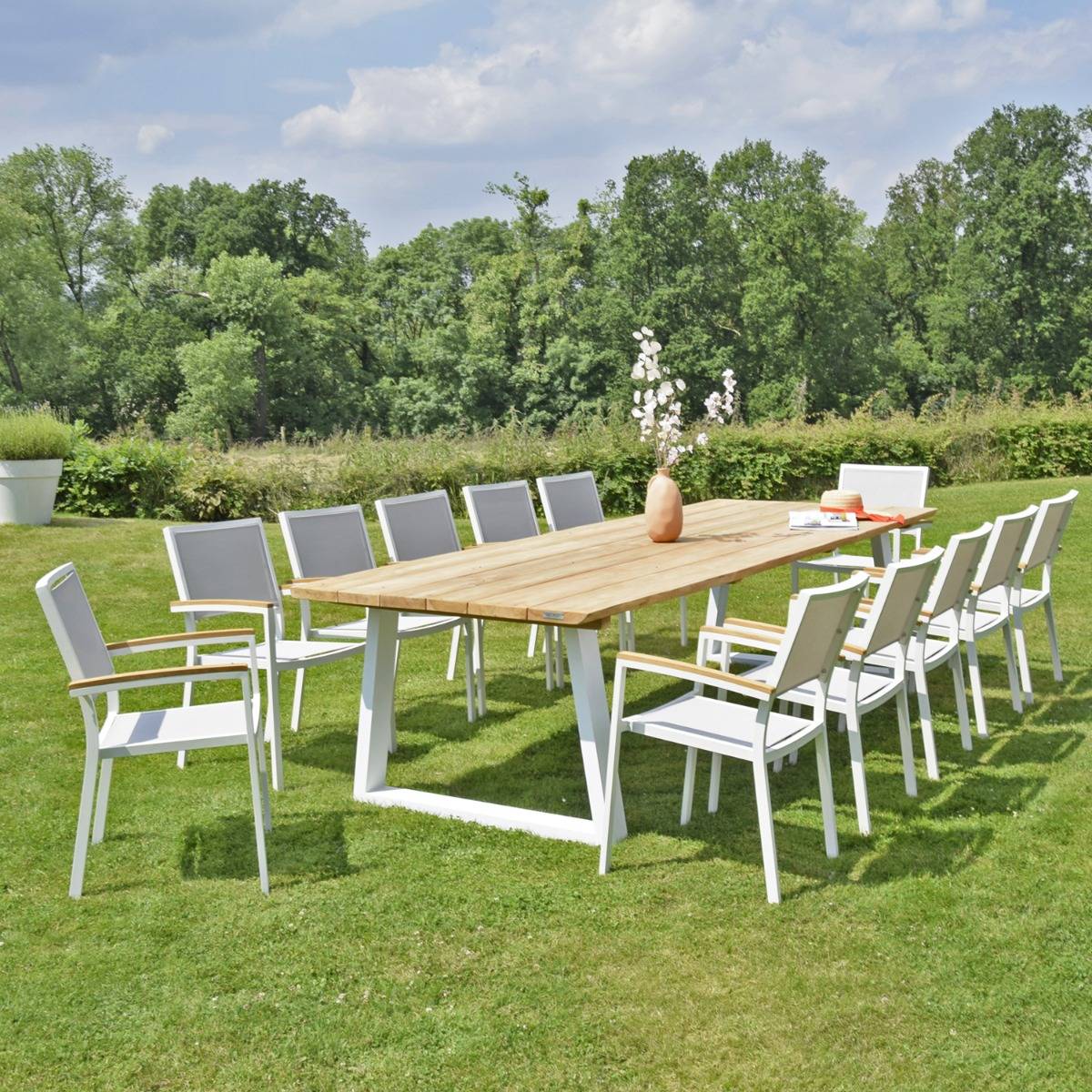 Fauteuil aluminium blanc et textilène gris clair Casablanca - Gecko Jardin - Image 5