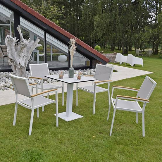Fauteuil aluminium blanc et textilène gris clair Casablanca - Gecko Jardin - Image 4