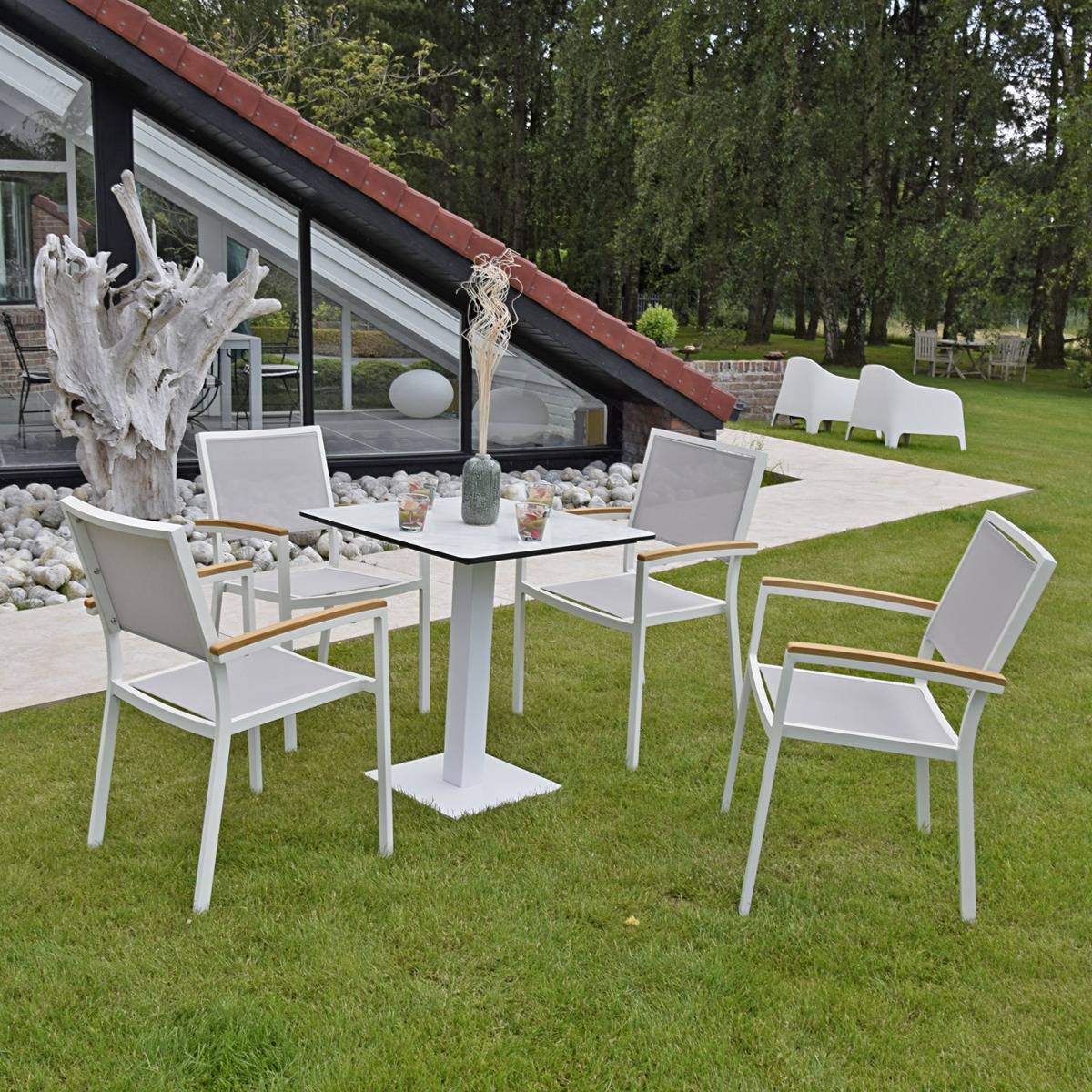 Fauteuil aluminium blanc et textilène gris clair Casablanca - Gecko Jardin - Image 4