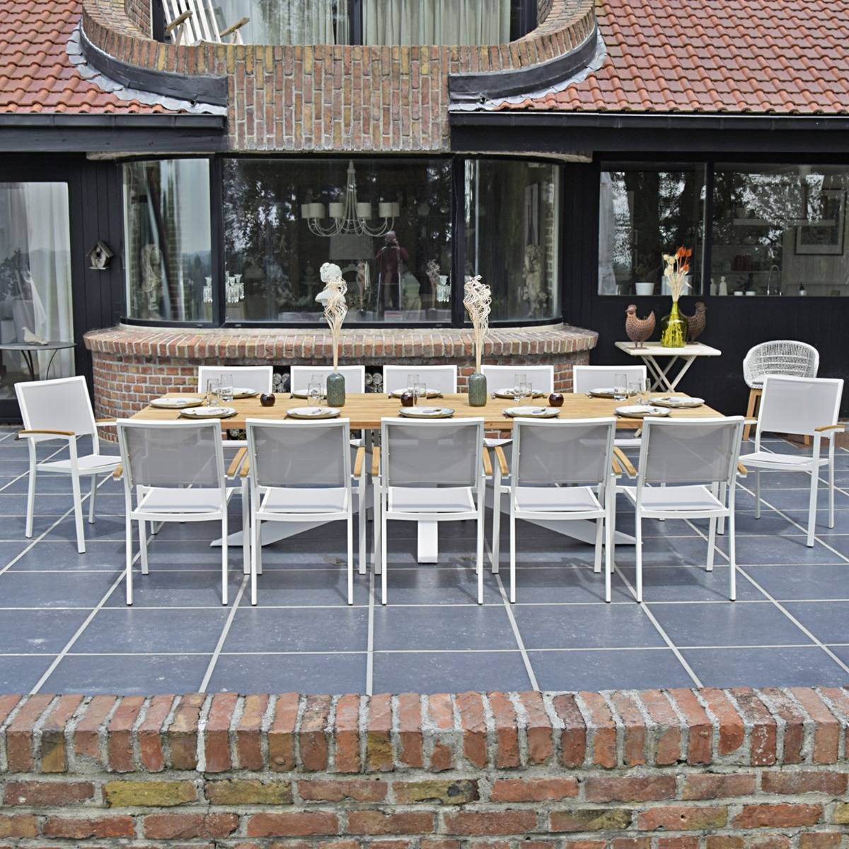 Fauteuil aluminium blanc et textilène gris clair Casablanca - Gecko Jardin - Image 6