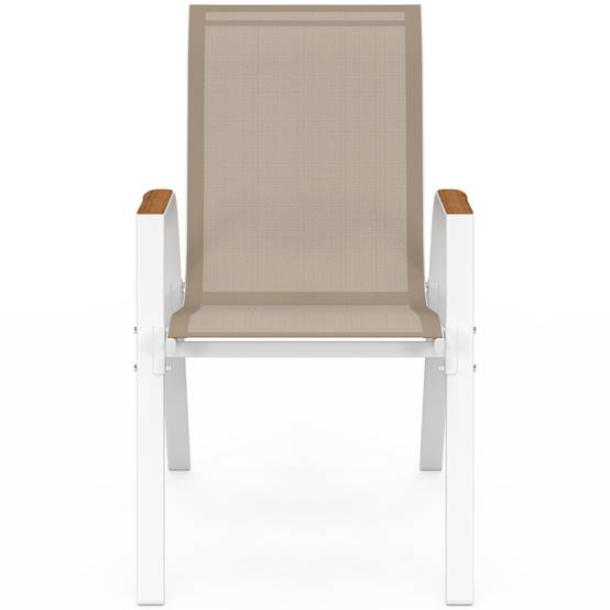 Lot de 6 chaises de jardin NOUMEA métal et textilène empilables blanc et bois - Image 3