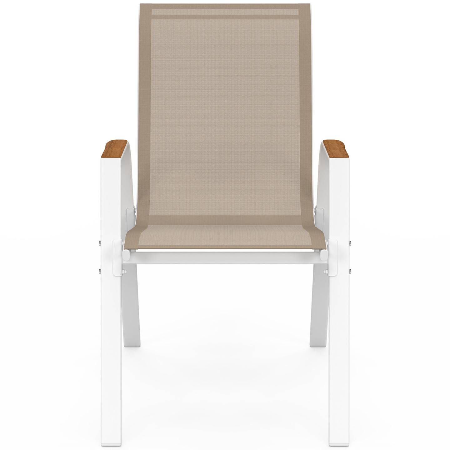 Lot de 6 chaises de jardin NOUMEA métal et textilène empilables blanc et bois - Image 3