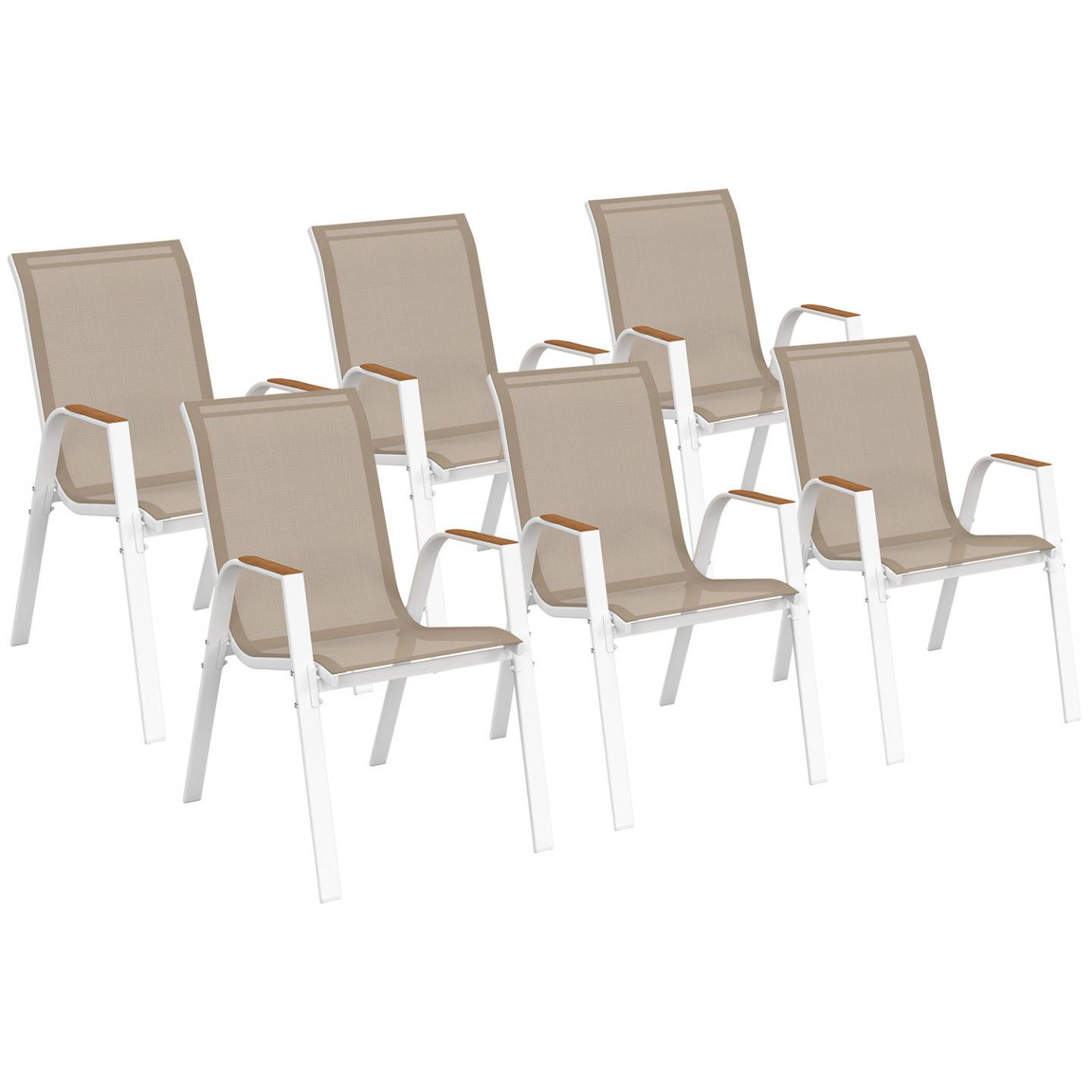 Lot de 6 chaises de jardin NOUMEA métal et textilène empilables blanc et bois - Image 2