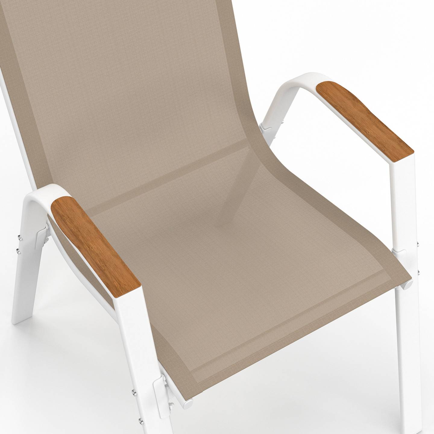 Lot de 6 chaises de jardin NOUMEA métal et textilène empilables blanc et bois - Image 7