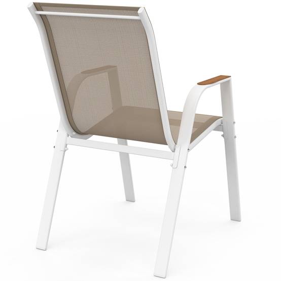 Lot de 6 chaises de jardin NOUMEA métal et textilène empilables blanc et bois - Image 4