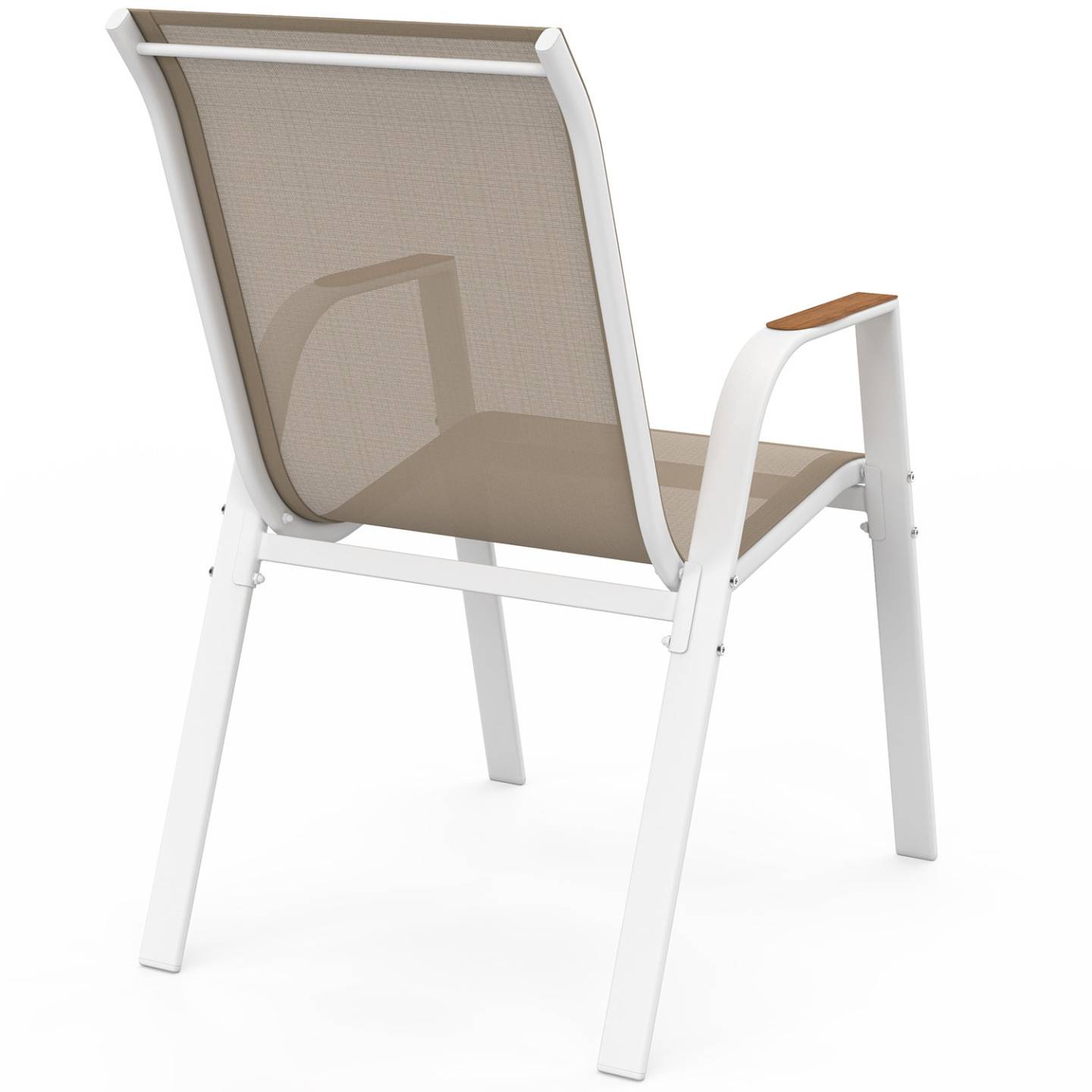 Lot de 6 chaises de jardin NOUMEA métal et textilène empilables blanc et bois - Image 4
