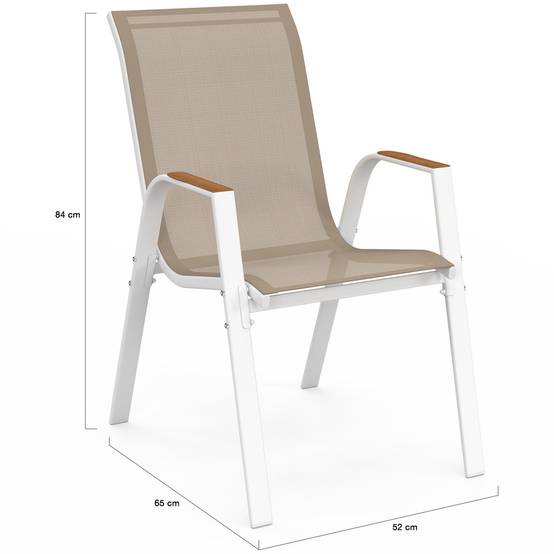 Lot de 6 chaises de jardin NOUMEA métal et textilène empilables blanc et bois - Image 6