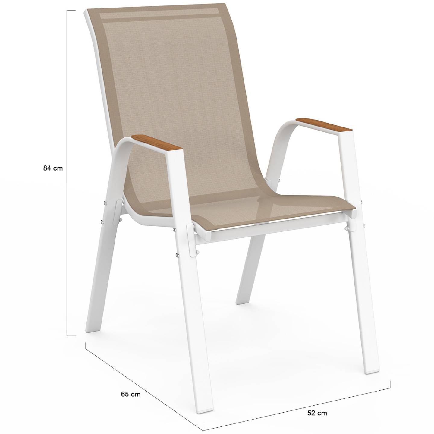 Lot de 6 chaises de jardin NOUMEA métal et textilène empilables blanc et bois - Image 6