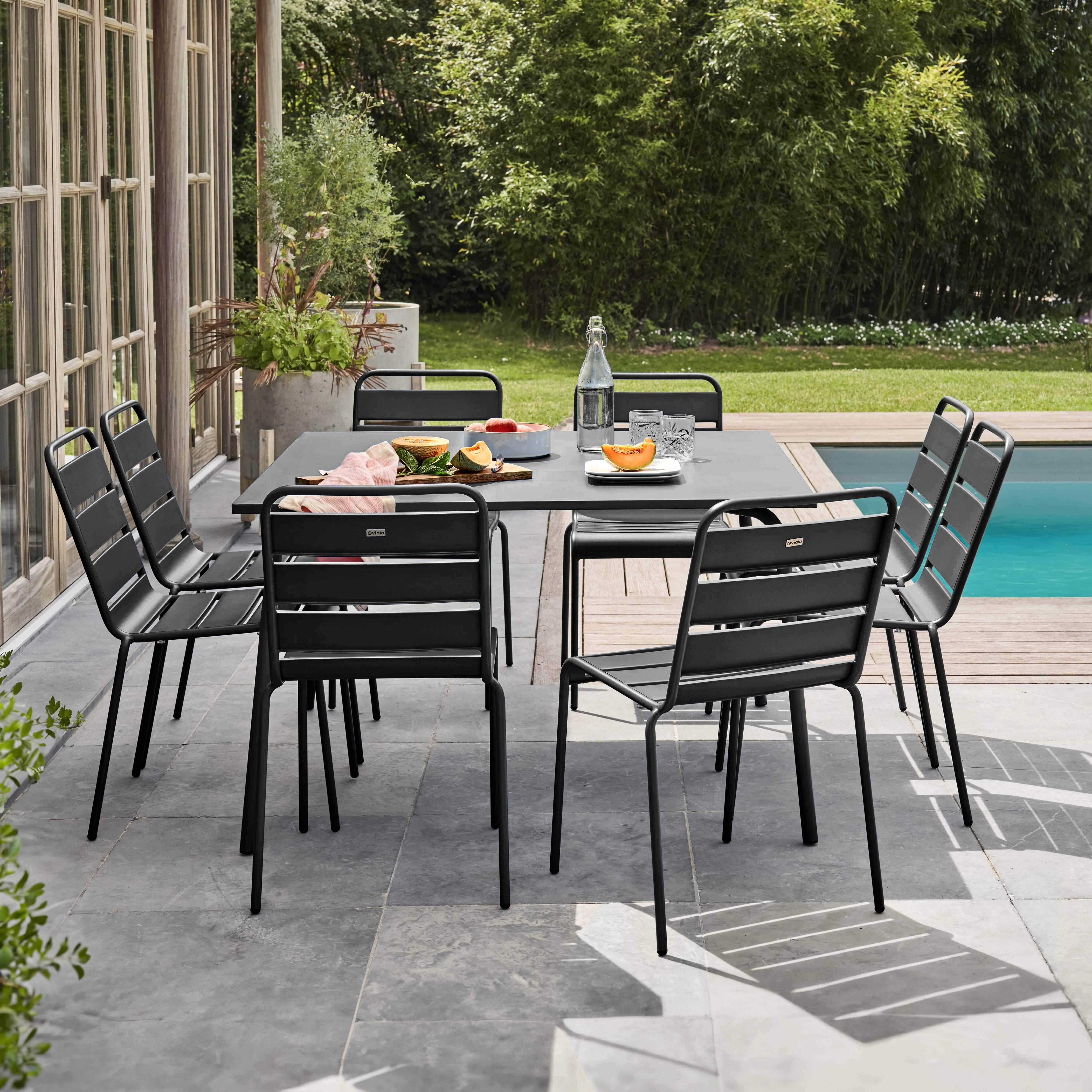 Oviala - Ensemble table de jardin et 8 chaises en métal gris Palavas - Oviala - Image 2
