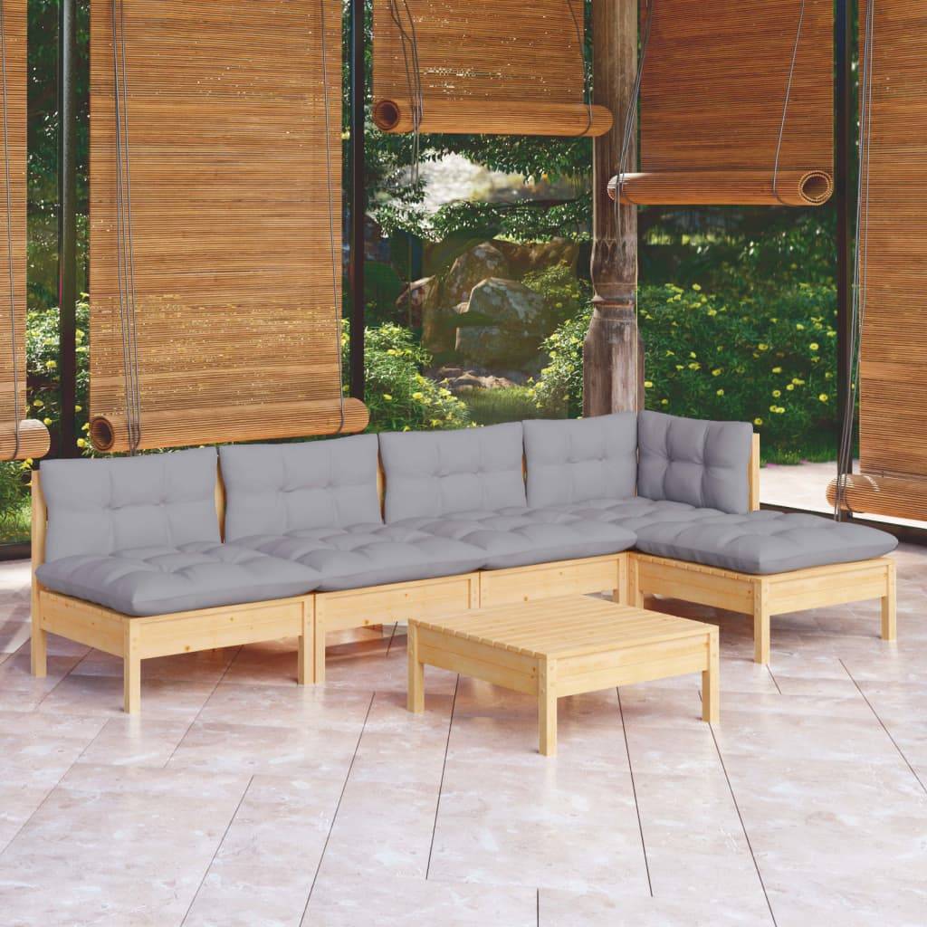 Prolenta Premium - Salon complet 6 places bois de pin et tissu (100 % polyester) gris 63,5 x 63,5 x 62,5 cm - Prolent - Image 2