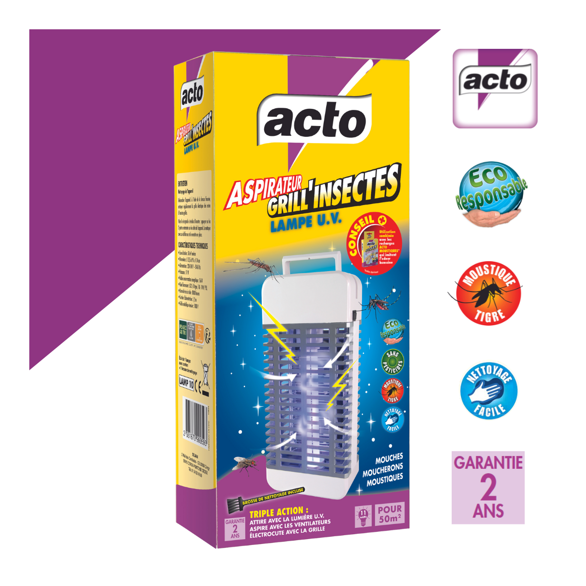 Acto - Lampe U.V GRILL'INSECTES avec aspirateur - triple action - Image 3