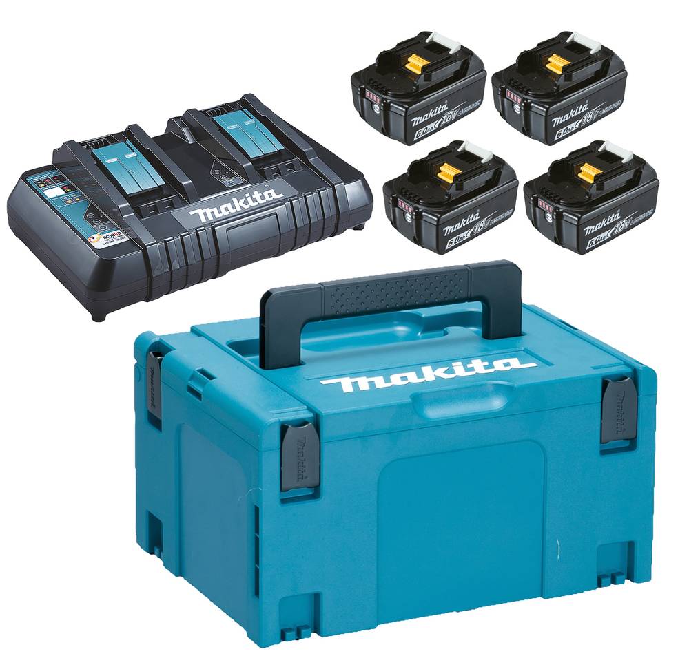Pack 4 Batteries 6Ah Li-ion LXT avec indicateur de charge - BL1860 - MAKITA - avec chargeur double DC18RD - coffret Makpac - 198091-4 - Image 1