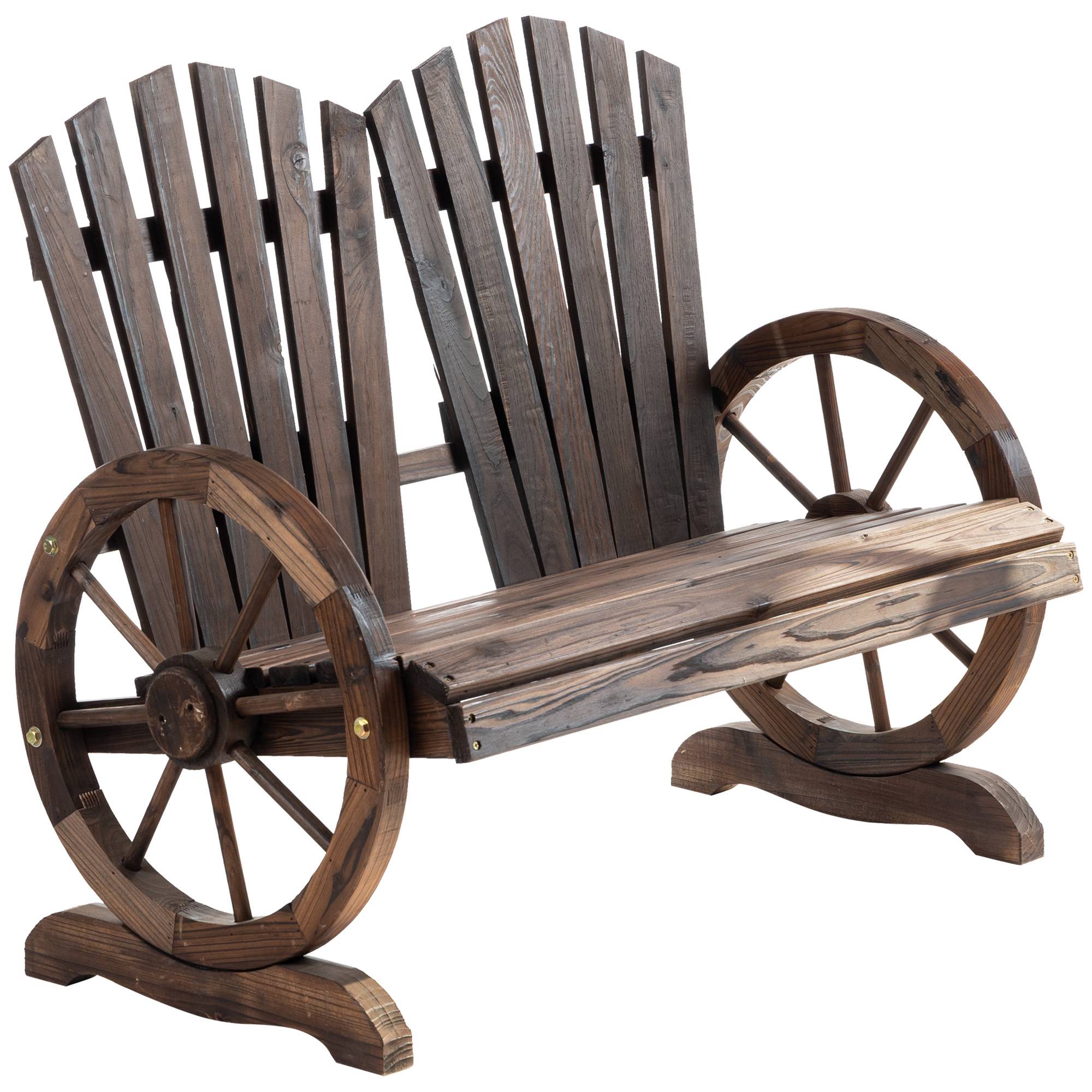 Sans Marque - Banc jardin 2 places bois massif accoudoirs 250 kg rustique jardin terrasse 108x66x95 cm marron foncé - Image 2
