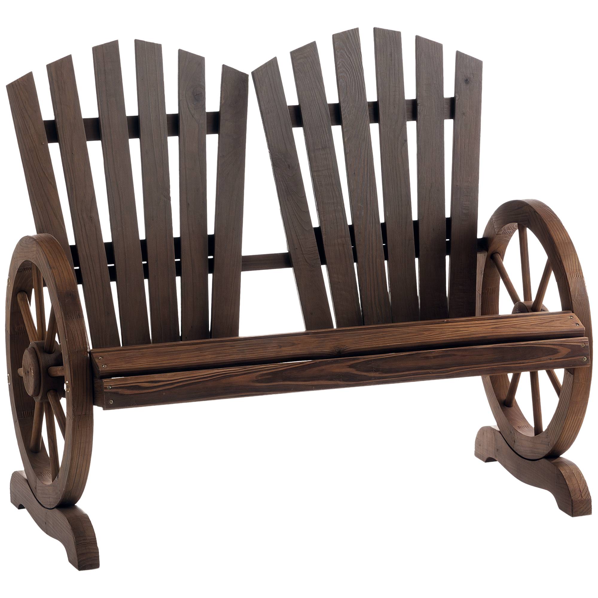 Sans Marque - Banc jardin 2 places bois massif accoudoirs 250 kg rustique jardin terrasse 108x66x95 cm marron foncé - Image 1