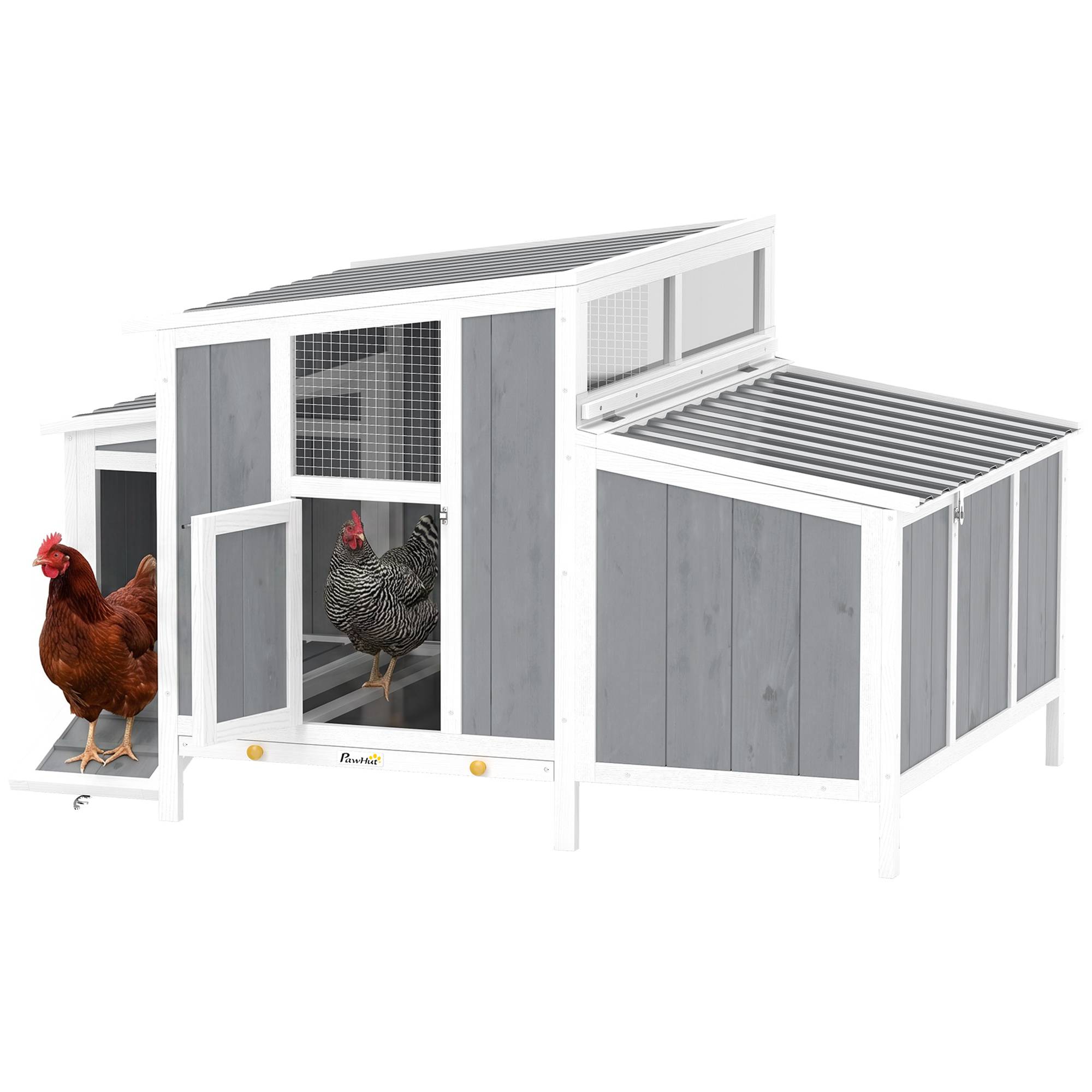 Poulailler en bois avec porte verrouillable, pondoir et toit imperméable en PET pour 3 à 4 poules, 145 x 90 x 92 cm, gris - Image 2